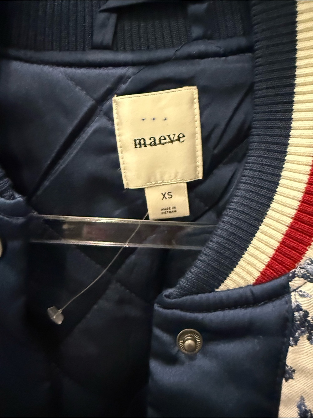 Maeve Floral Quilted Bomber Jacket in Navy & White - Picture 6 of 15